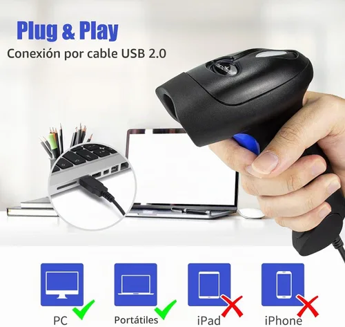 Vista 2 de NetumScan - Escáner de códigos de barras USB 1D, lector de códigos de barras CCD con cable portátil. Soporta escaneo de pantalla. Lector de códigos