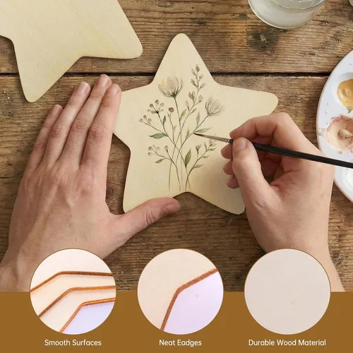 Vista 3 de 50 piezas de madera en blanco sin terminar, adornos de madera natural de 4 pulgadas para proyectos de manualidades y decoración de bodas de fiesta