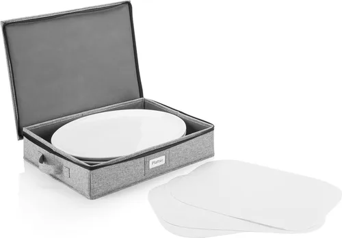 Vista 17 de Juego de 4 cajas de almacenamiento de porcelana para vajilla – Carcasa rígida y apilable – Tamaños: 12 – 10 – 8.5 pulgadas y 7 pulgadas de ancho