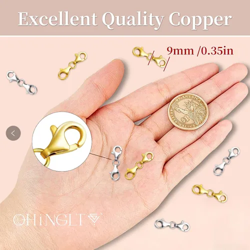 Vista 4 de OHINGLT Extensor de collar con cierre doble de langosta dorado, diseño de doble extremo, cierres y cierres de collar, conector de pulsera adecuado 8