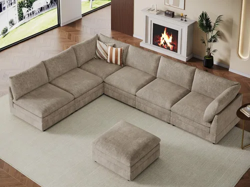 Vista 16 de VANOMi Sofá modular modular en forma de L de 98 pulgadas con otomana Beige