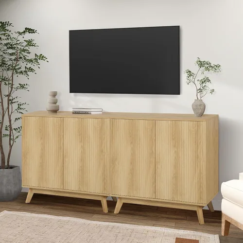 Vista 5 de Aparador bohemio, moderno de mediados de siglo, aparador de credenza acanalado con almacenamiento para cocina, comedor, oficina, sala de estar, TV