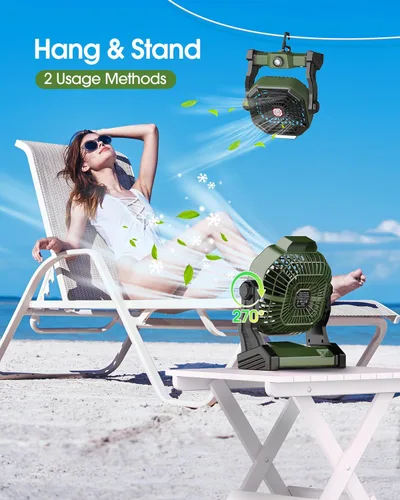 Vista 8 de Ventilador recargable con energía solar, (30 horas de funcionamiento) ventiladores de camping solares y linterna LED, ventilador portátil de 8