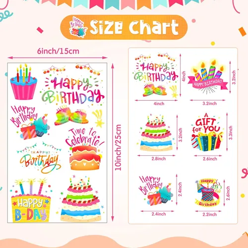 Vista 2 de Containlol 6 hojas de calcomanías de feliz cumpleaños para niños, niñas y adultos, tarjetas adhesivas para álbumes de recortes, calcomanías