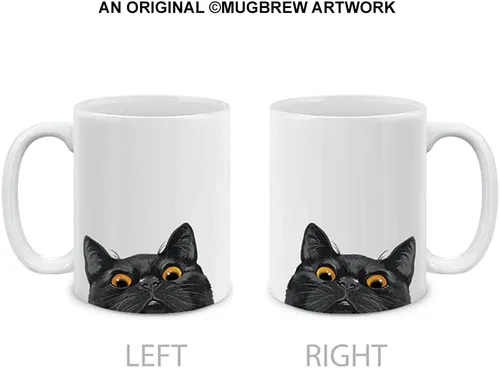Vista 2 de MUGBREW Taza de Café y Té de Cerámica con Gatito Bombay Negro, 11 onzas