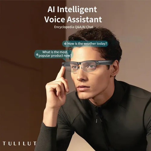 Vista 4 de Lentes inteligentes AI con cámara de 8 MP – Gafas de sol Bluetooth para hombres con traducción en tiempo real, asistente de voz, audio de oído