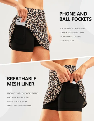 Vista 4 de SANTINY Falda pantalón de golf de 16 pulgadas para mujer, bolsillos con cremallera, falda de tenis de cintura alta para mujer, falda deportiva