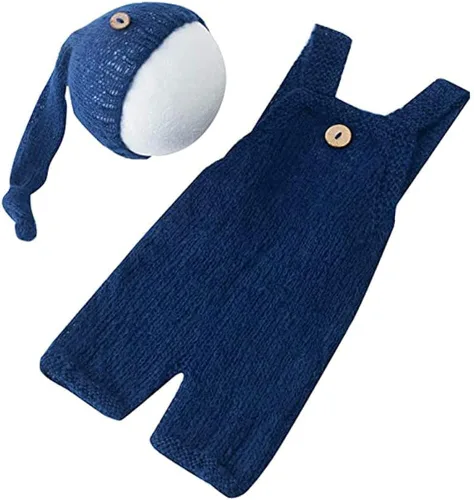 Vista 4 de Vemonllas Lindo disfraz de bebé recién nacido para niños y niñas, accesorios de fotografía, sombrero y pantalones