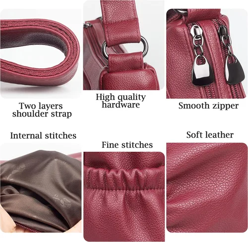 Vista 5 de Bolso cruzado para mujer, bolso de hombro suave de piel sintética, bolso mediano y espacioso, bolso de mano de moda con asa superior