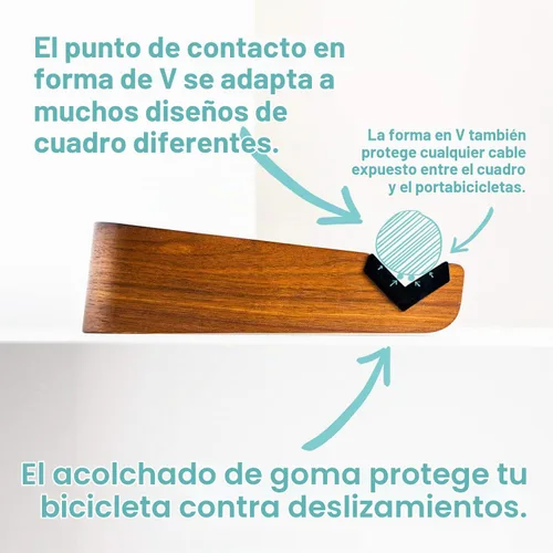 Vista 6 de WOKK Soporte de pared para bicicleta de madera, soporte de pared horizontal para bicicleta para el hogar o el garaje, soporte de pared