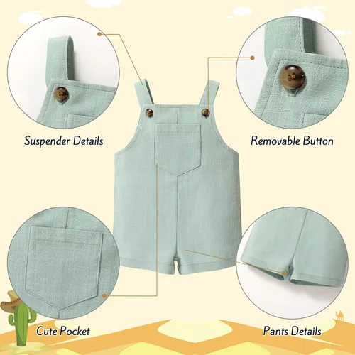 Vista 6 de MBMSHEGH Conjunto de ropa de verano para bebé y niño, con parte superior acanalada y tirantes con botones