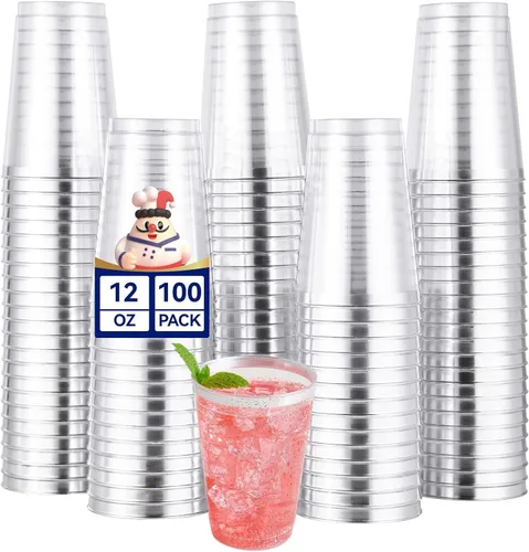 Vista 12 de JOLLY CHEF Paquete de 100 Vasos de Plástico Dorado, Tumblers de Plástico Transparente de 9 oz, Elegantes Vasos con Borde Dorado, Vasos Desechables