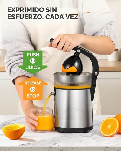 Vista 3 de Exprimidor eléctrico de naranja, exprimidor de cítricos con 2 conos intercambiables, máquina exprimidora eléctrica de 160 W con cuerpo de acero