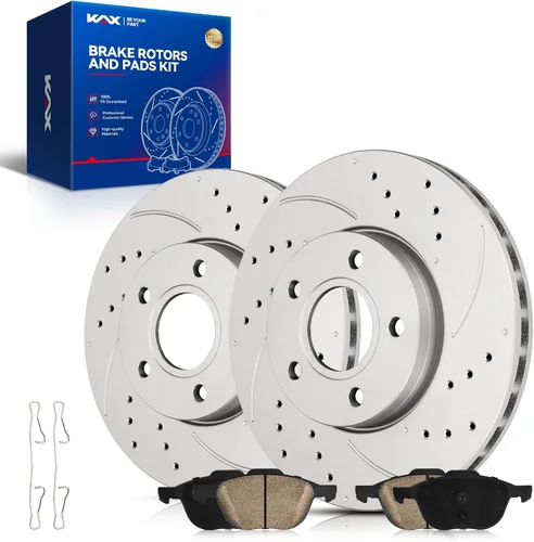 Vista 35 de Kit de freno delantero KAX, rotores de freno ranurados y con hendiduras, pastillas de freno cerámicas Compatible con Honda Accord 1990 1991 1992