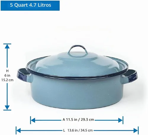 Vista 4 de Olla de Cazuela de 5 Quarts con Tapa, Acero de Esmalte Duradero, Olla de Cazuela Apta para Horno y Inducción - Olla Holandesa Hispana para Arroz