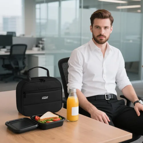 Vista 9 de Aosbos - Bolsa de almuerzo aislada para adultos - Elegante lonchera pequeña en sarga para trabajo, oficina - Bolsa de almuerzo suave y portátil