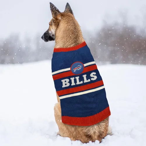 Vista 4 de Pets First NFL Buffalo Bills Suéter para Perros, Talla Extra Pequeña. Suéter Tejido Cálido y Acogedor con Logo del Equipo NFL, Mejor Suéter