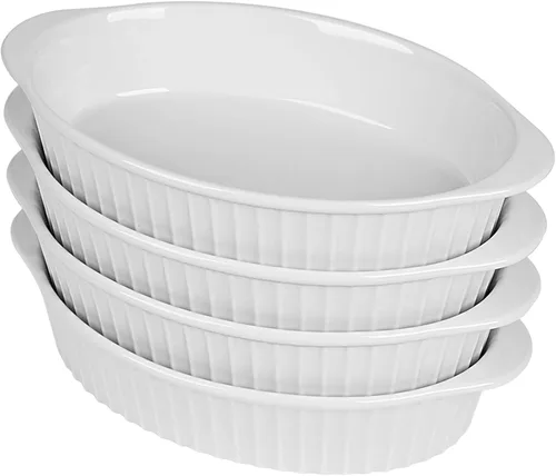 Vista 12 de LEETOYI Juego de 4 moldes ovalados de porcelana para gratinar, para 1 o 2 personas, utensilios para hornear con doble asa para cocina y hogar