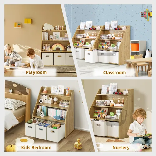 Vista 6 de Estantería y organizador de juguetes para niños, organizador de almacenamiento de juguetes de 3 niveles con 3 cajones móviles, estante de juguetes