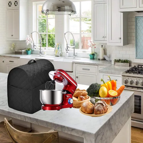 Vista 5 de Cubierta antipolvo para batidora de pie con 3 bolsillos compatible con cabezal inclinable KitchenAid, fácil limpieza, se puede planchar