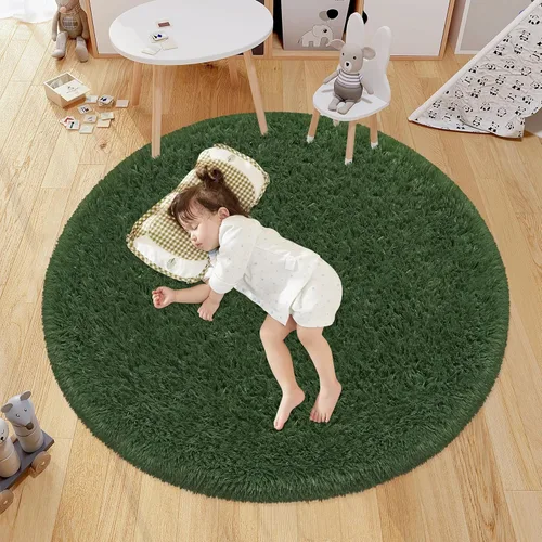 Vista 30 de Alfombra circular pequeña para dormitorio, 2 x 2 pies, color azul, para decoración de habitación de niños, redonda esponjosa para guardería