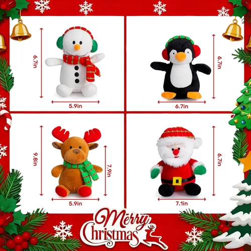 Vista 5 de Juego de 4 Muñecos de Peluche de Navidad Juguete de Peluche de Papá Noel Animal de Peluche Juguete Animal Reno Lindo Muñeco de Nieve Alce Claus