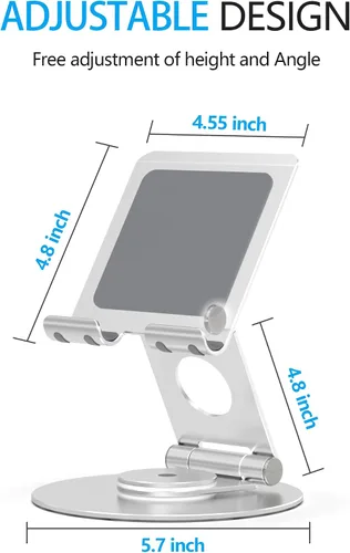 Vista 5 de Swivel Tablet Stand, Aluminum Portable 360°Rotating Adjustable Tablet Holder for All 4-12.9’’ iPad Surface Samsung Phone Tablet Kindle E-Reader and