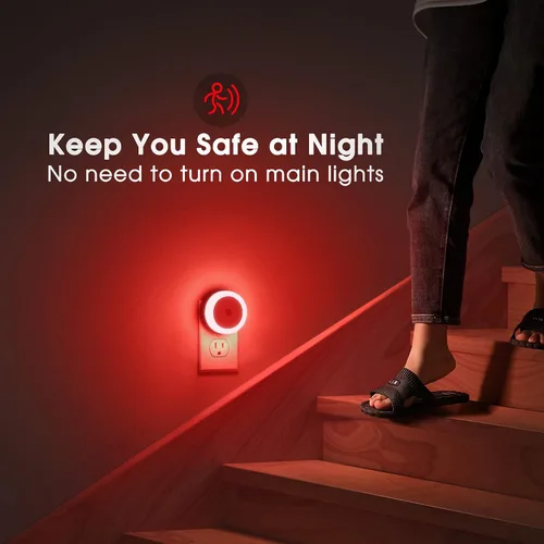 Vista 3 de Briignite Paquete de 4 luces nocturnas LED rojas, sensor de atardecer a amanecer, enchufable, 60 lúmenes, 0.6 W, plástico ABS, perfecto