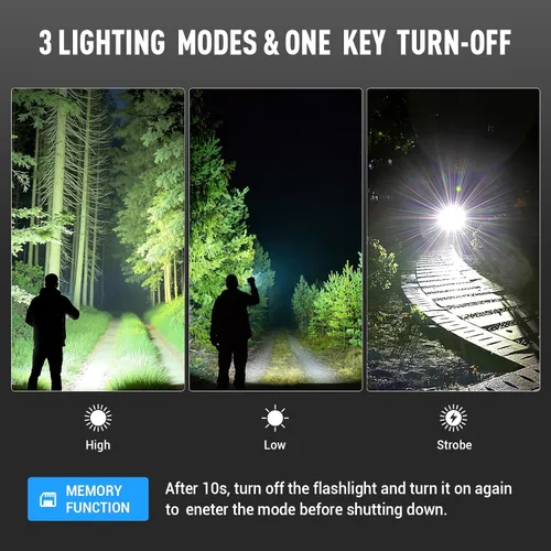 Vista 4 de RECHOO Linterna recargable, 1 paquete, linternas recargables superbrillantes de alto lúmenes, 3 modos de iluminación ajustables con 7 linterna LED