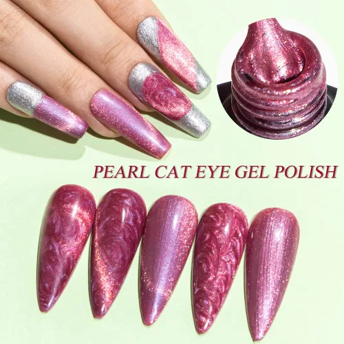 Vista 3 de MIZHSE Esmalte de gel con purpurina para ojos de gato, hilo de concha de sirena, gel de uñas de remojo UV para salón en casa, manicura de bricolaje