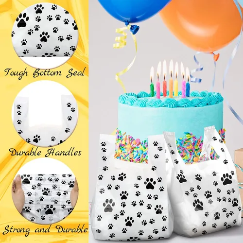 Vista 4 de Outus 50 bolsas con estampado de patas, bolsas de regalo para mascotas, bolsa de plástico para cachorros, suministros de decoración de cumpleaños