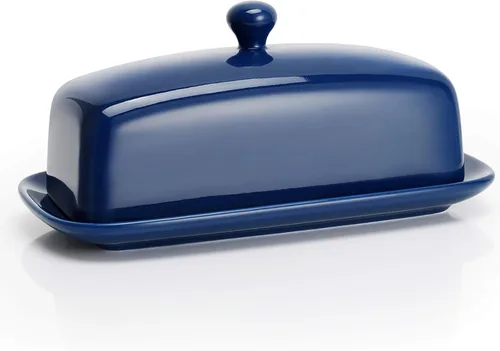 Vista 10 de Sweese Mantequillera con tapa, manteca de porcelana, soporte para mantequilla de 7.8 pulgadas con cubierta de asa, recipiente de mantequilla Beige