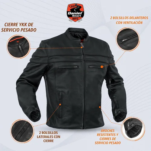 Vista 5 de Daniel Smart - Chaqueta de cuero negro para hombre, con cuello mandarín, con bolsillos interiores