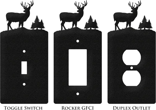 Vista 2 de SWEN Products Deer Wildlife - Cubierta para placa de pared (interruptor doble, negro)
