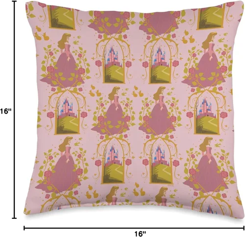 Vista 4 de Disney Princess Sleeping Beauty Anniversary Aurora & Castle - Almohada (16 x 16 pulgadas), multicolor