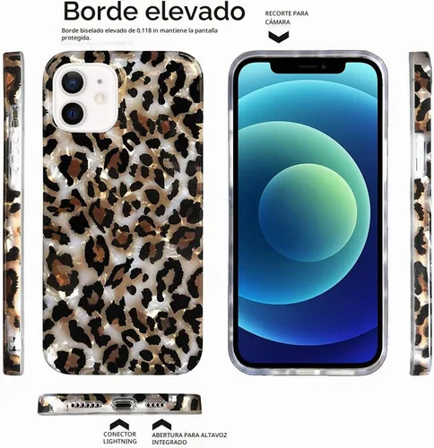 Vista 3 de J.west - Funda compatible con iPhone 12/12 Pro de 6.1 pulgadas, elegante y transparente, con estampado de leopardo y guepardo, diseño nacarado