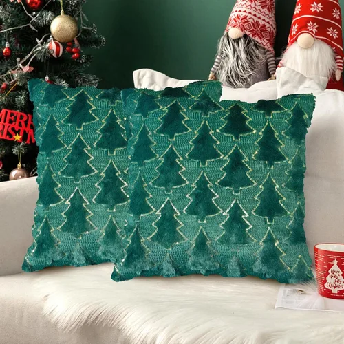 Vista 13 de Juego de 2 fundas de almohada de Navidad de 18 x 18 pulgadas, fundas de almohada beige con patrón de árbol de Navidad, fundas de cojín de piel