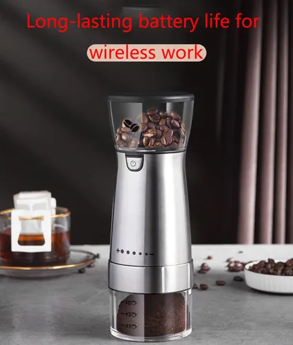 Vista 7 de Molinillo de café eléctrico, molinillo doméstico pequeño automático, molinillo manual, molinillo de café con 5 ajustes precisos de molienda