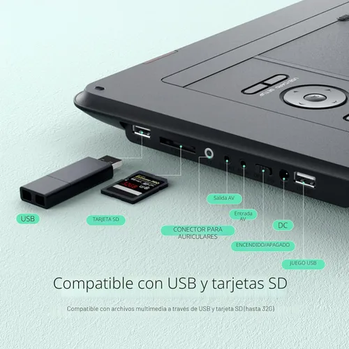 Vista 7 de YOTON Reproductor de DVD portátil de 17.5 pulgadas con pantalla giratoria HD de 15.6 pulgadas para automóvil y niños, 4-6 horas de tiempo de trabajo