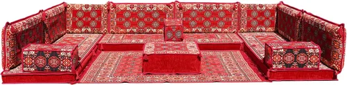 Vista 104 de arabicsofa Sofá en forma de U de estilo árabe para el suelo – Juego de Majlis hecho a mano – Sofá de estilo bohemio