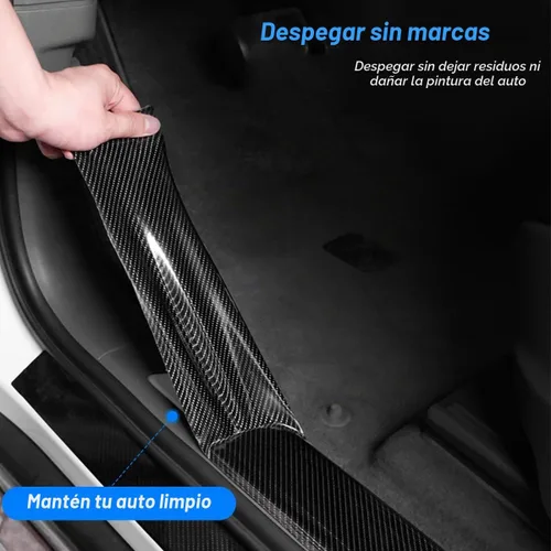 Vista 6 de Protectores de entrada de borde de puerta de automóvil, cinta protectora impermeable anticolisión de fibra de carbono 5D, calcomanía de tira