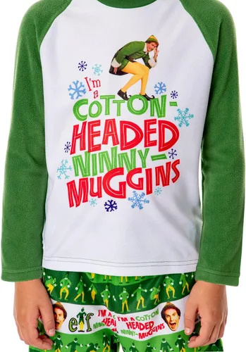 Vista 3 de INTIMO Elf The Movie - Conjunto de pijama para niños con cabeza de algodón Ninny-Muggins, Multi colorido