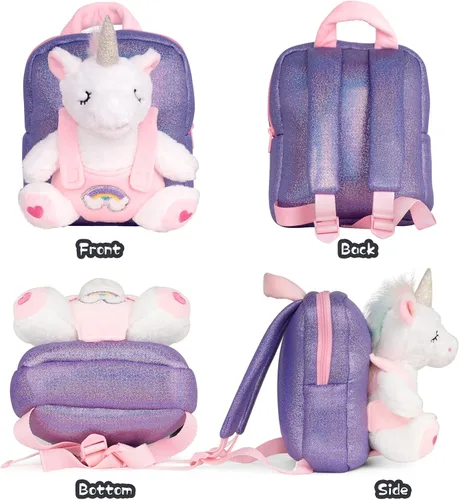 Vista 7 de Redeo Mochila de unicornio con unicornios para niñas mochila para niñas de 3 años con animales de peluche de unicornio juguetes de peluche