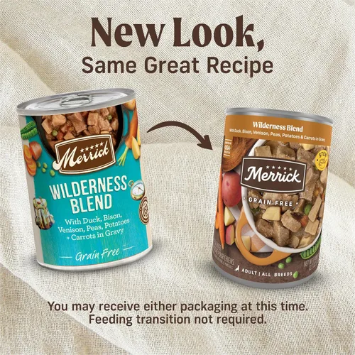 Vista 2 de Merrick Wilderness Blend - Comida húmeda sin cereales para perros, (12) latas de 12.7 onzas (favoritos de adultos)