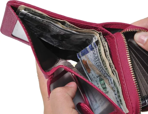 Vista 4 de Beurlike billetera de cuero, con tarjetero con bloqueo RFID, organizador, billetera segura para mujer