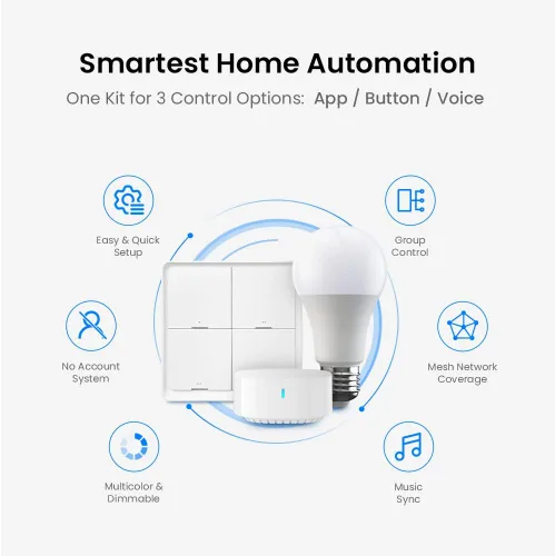 Vista 4 de BroadLink Kit de inicio inteligente para el hogar: incluye 3 bombillas, 1 interruptor de escena y 1 concentrador, utiliza tecnología FastCon