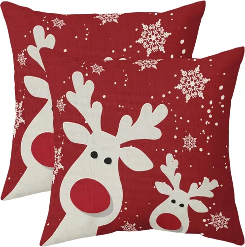 Vista 11 de Juego de 2 fundas de almohada lumbar de Navidad negras de 12 x 20 pulgadas, diseño rústico de copos de nieve de ciervos de Navidad, almohadas