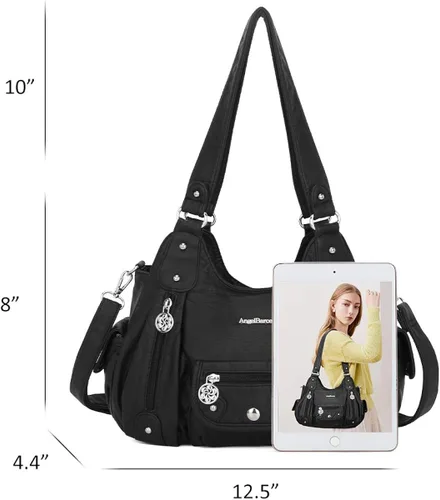 Vista 2 de Angel Barcelo Bolsos de cuero sintético para mujer, bolso de hombro, a la moda, bolsas para niñas