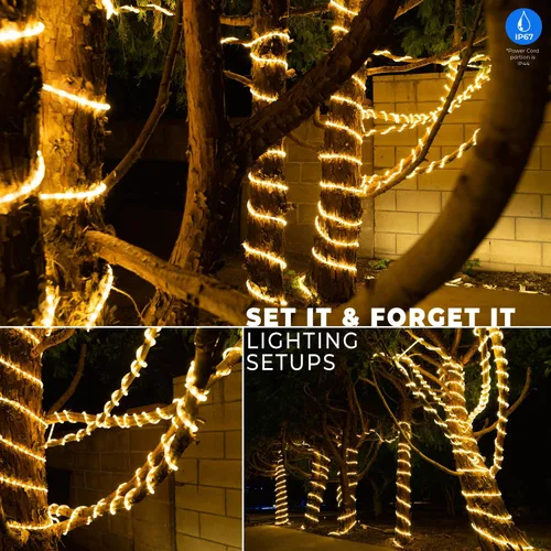 Vista 8 de Cuerda de luces LED de color blanco cálido de 10 pies, conectable al aire libre, permanente, impermeable, iluminación exterior, funda de PVC