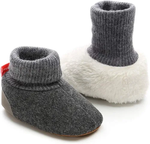 Vista 5 de BENHERO Botines de forro polar para bebés y niñas, para invierno, recién nacidos, antideslizantes, suela suave, calcetines de invierno, zapatos